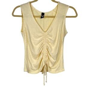 Windsor Yellow Striped Cinched Sleeveless V-Neck Top L Coconut Girl